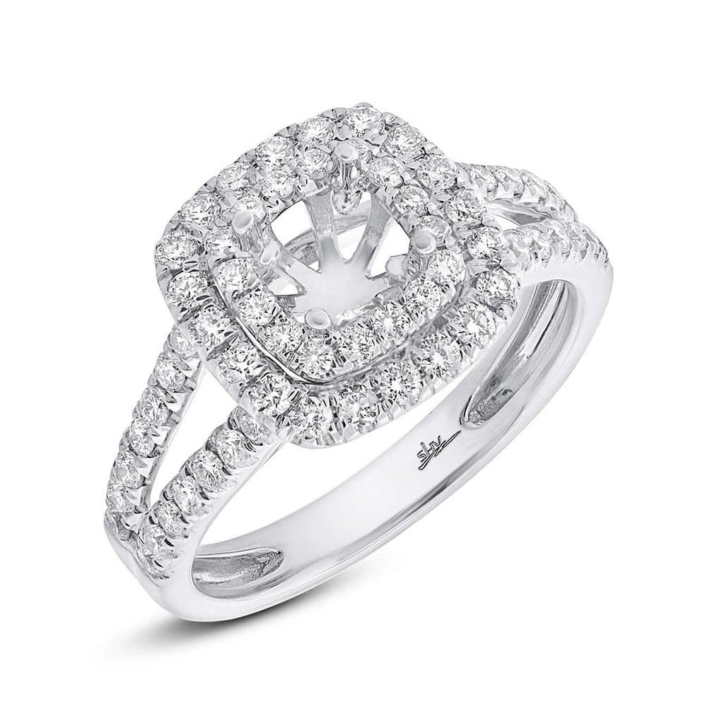 0.75 Ctw 14k White Gold Diamond Semi-mount Ring For 5.55x5.37x3.98mm Center Size 7.5