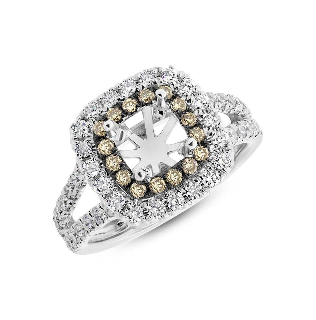 0.90 Ctw 14k White Gold White And Champagne Diamond Semi-mount Ring For 5x5mm Center Size 5.5