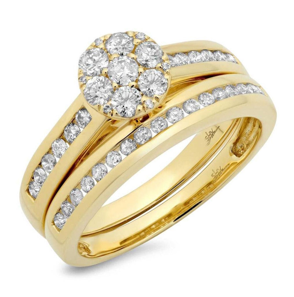 0.76 Ctw 14k Yellow Gold Diamond Cluster Wedding Set