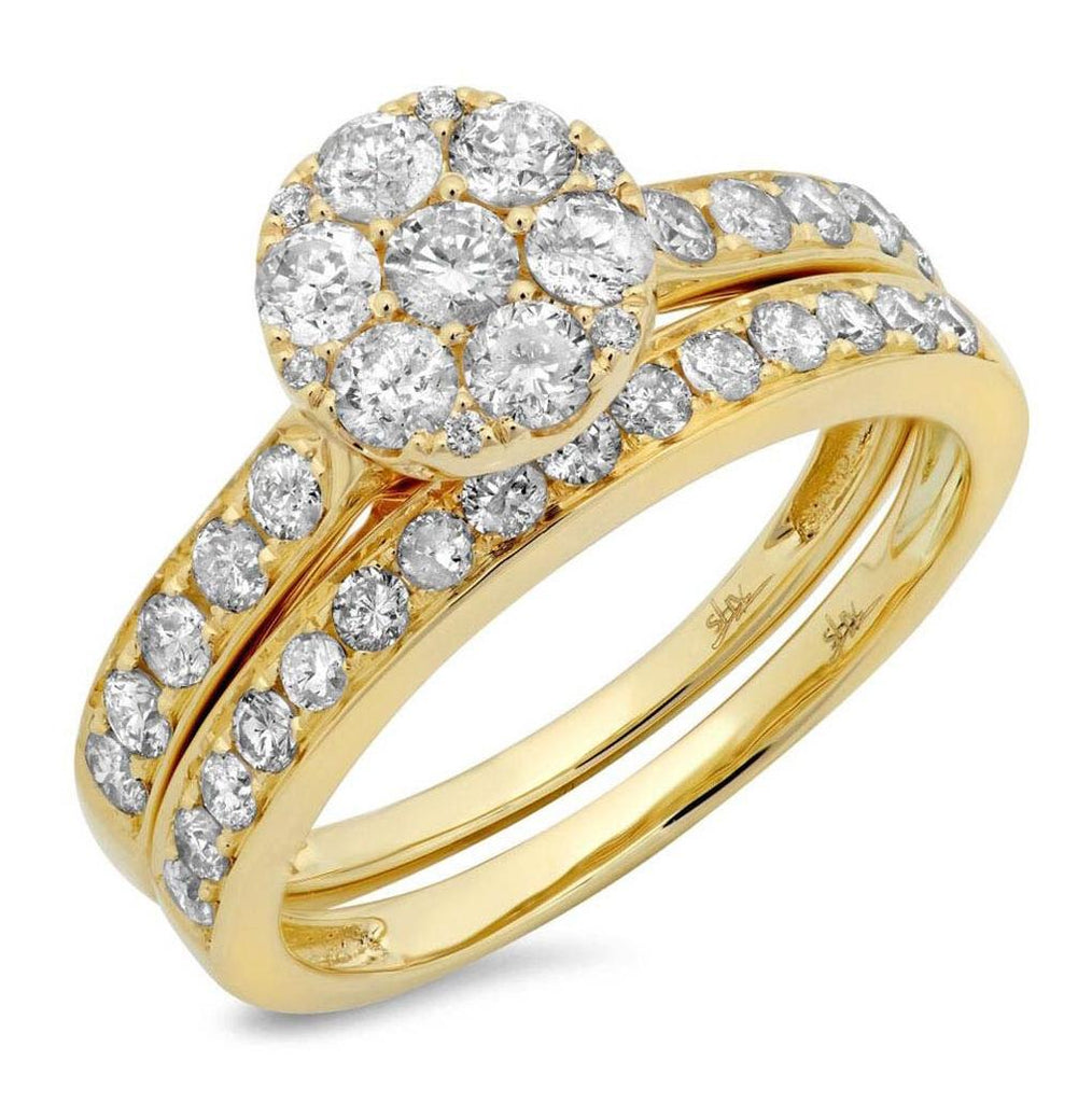 1.25 Ctw 14k Yellow Gold Diamond Cluster Wedding Set