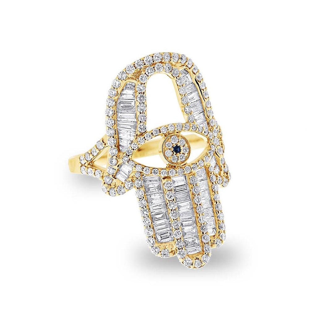 1.64 Ctw 14k Yellow Gold Diamond Hamsa Ring