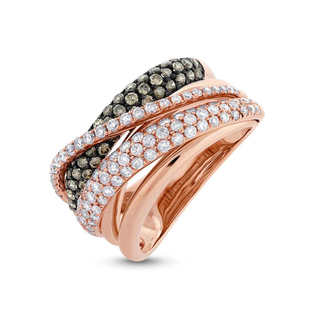 1.22 Ctw 14k Rose Gold White And Champagne Diamond Womens Ring