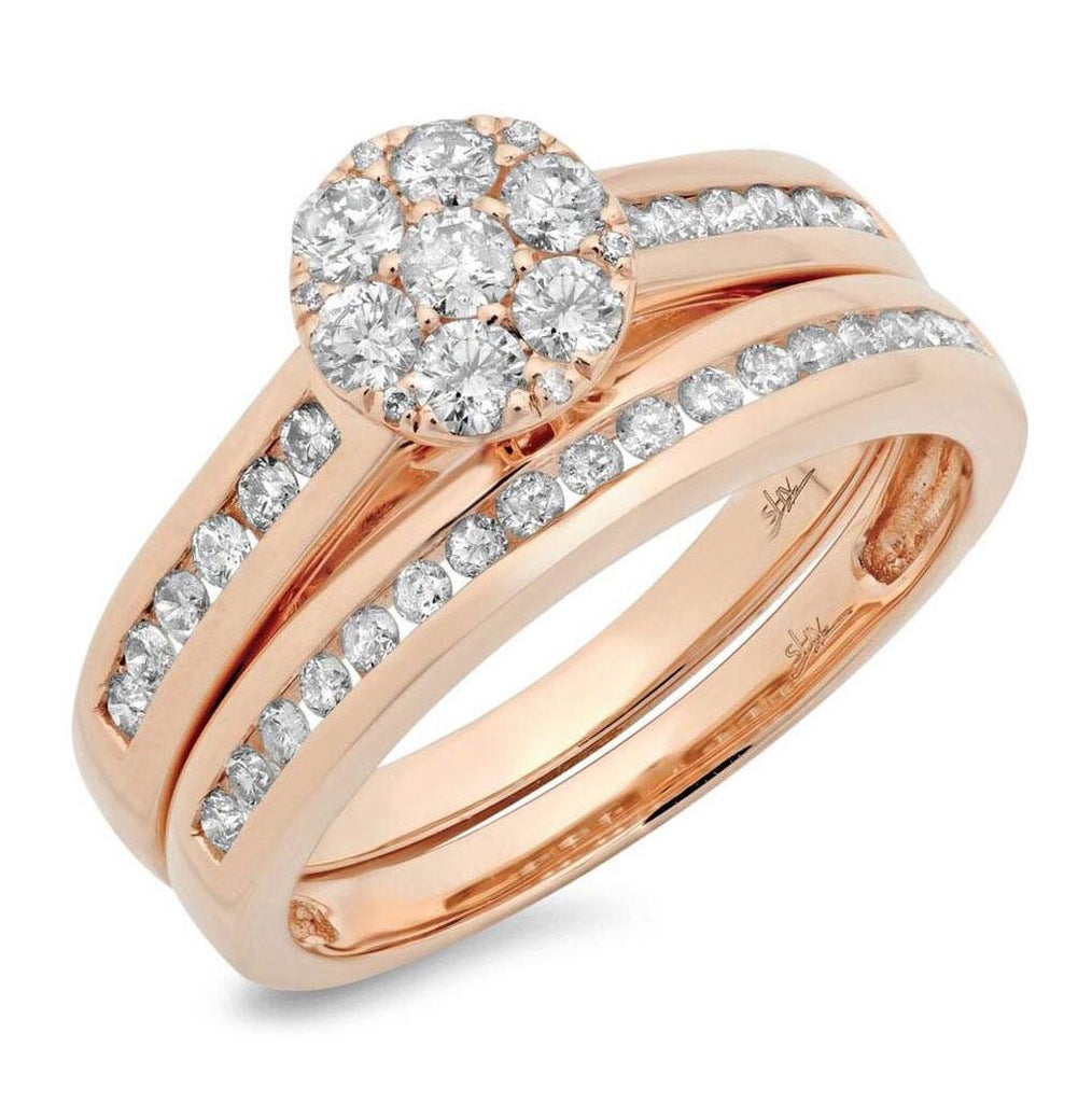 0.76 Ctw 14k Rose Gold Diamond Cluster Wedding Set