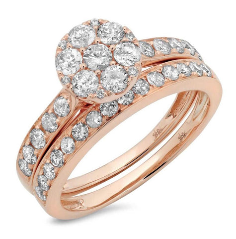 1.25 Ctw 14k Rose Gold Diamond Cluster Wedding Set