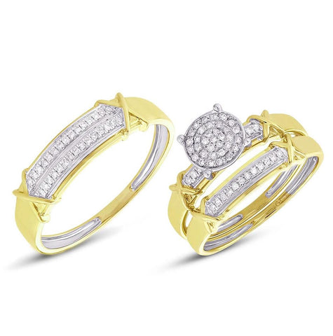 0.22 Ctw 14k Yellow Gold Diamond Trio Wedding Bridal Set