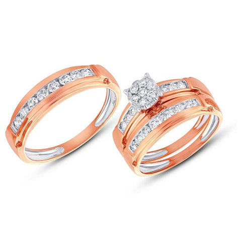 0.96 Ctw 14k Rose Gold Diamond Trio Wedding Bridal Set  Cluster