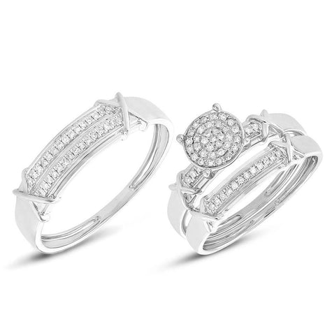 0.22 Ctw 14k White Gold Diamond Trio Wedding Bridal Set