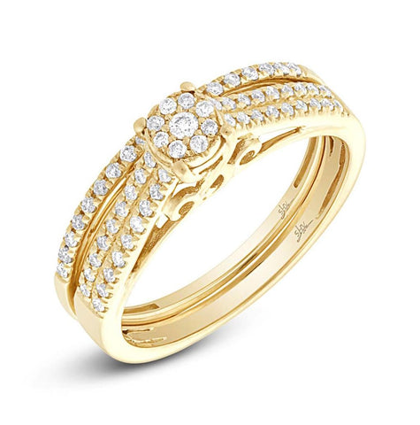 0.30 Ctw 14k Yellow Gold Diamond Cluster Wedding Set