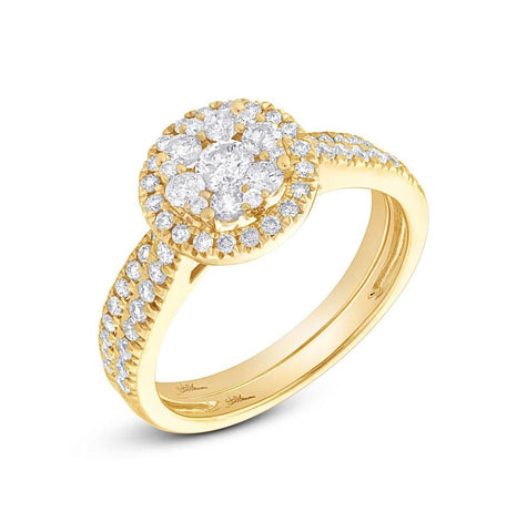 0.90 Ctw 14k Yellow Gold Diamond Cluster Wedding Set