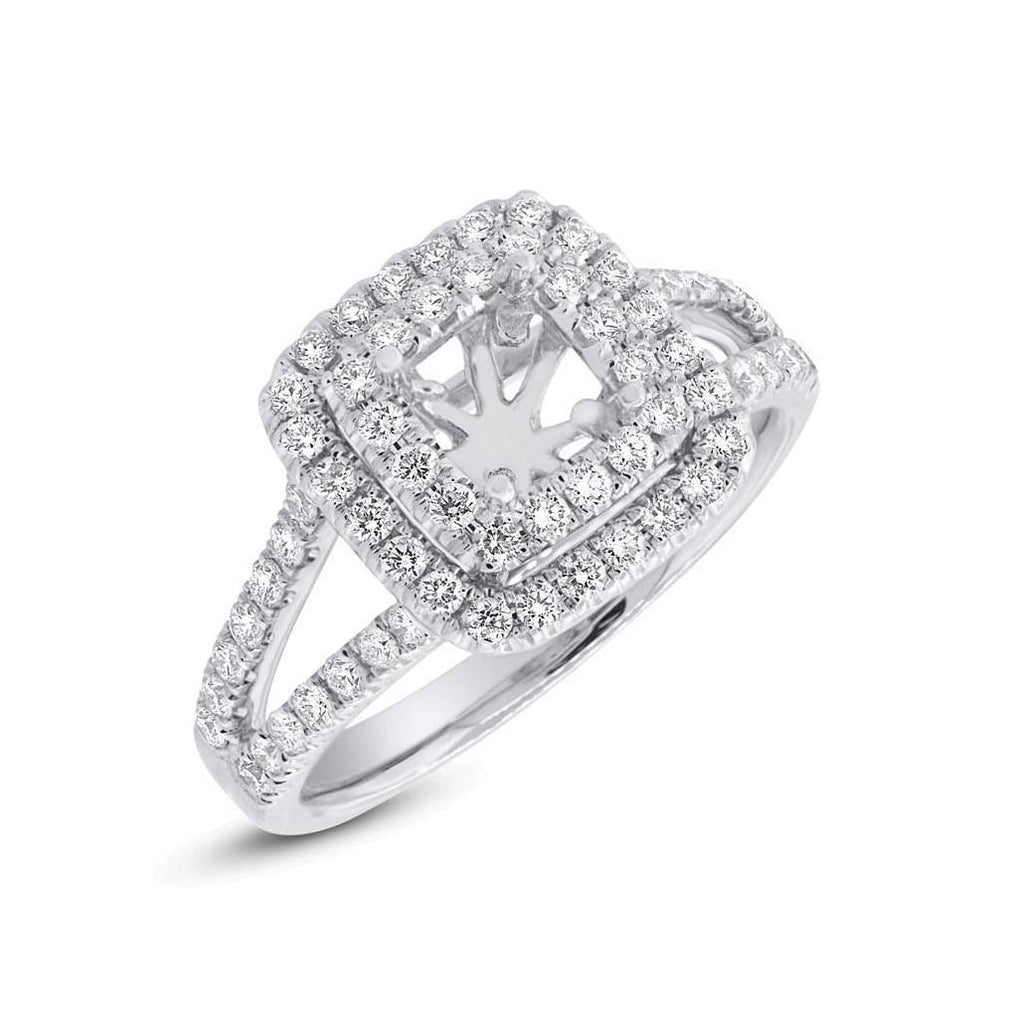 0.69 Ctw 14k White Gold Diamond Semi-mount Ring For 5x5mm Center