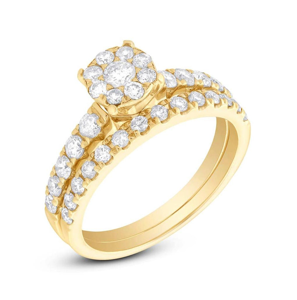 1.03 Ctw 14k Yellow Gold Diamond Cluster Wedding Set