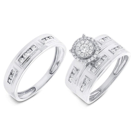 0.48 Ctw 14k White Gold Diamond Trio Wedding Bridal Set  Cluster