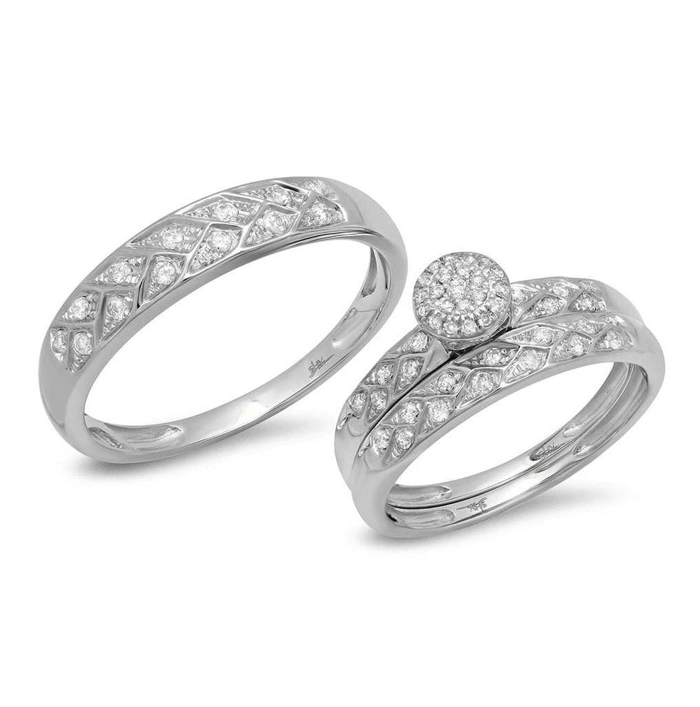 0.41 Ctw 14k White Gold Diamond Trio Wedding Bridal Set  Pave