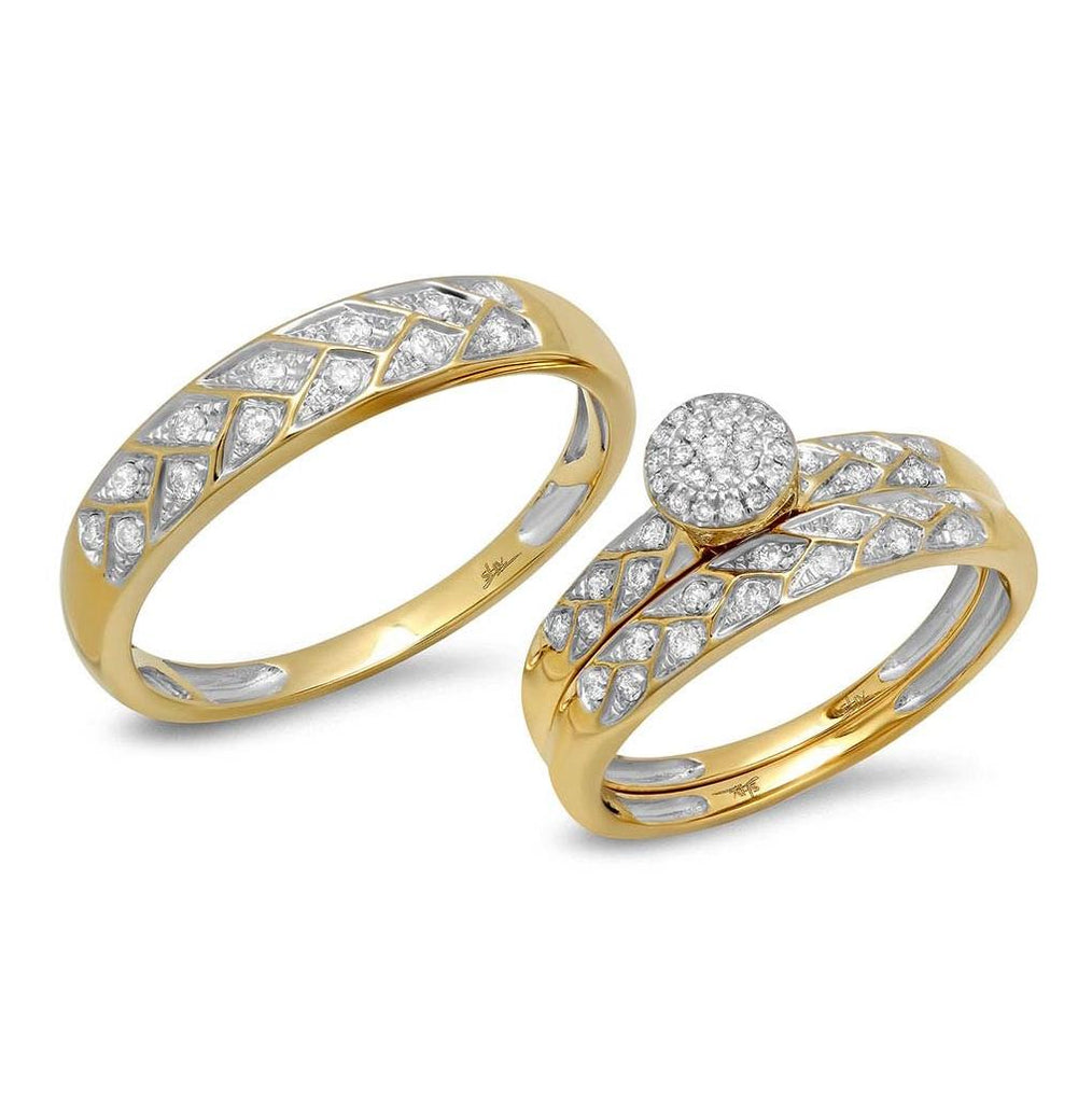 0.41 Ctw 14k Yellow Gold Diamond Trio Wedding Bridal Set  Pave