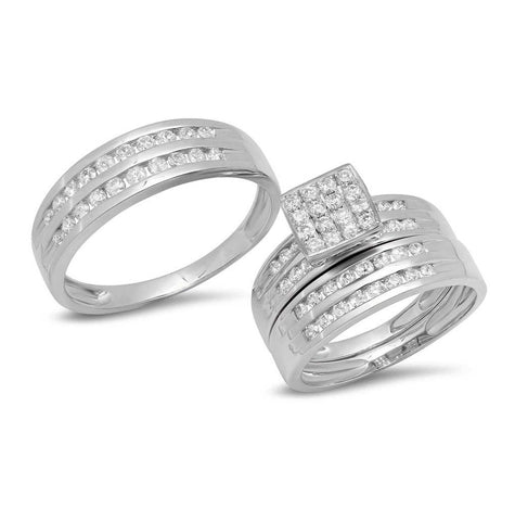 1.14 Ctw 14k White Gold Diamond Trio Wedding Bridal Set  Pave