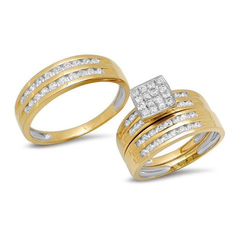 1.14 Ctw 14k Yellow Gold Diamond Trio Wedding Bridal Set  Pave