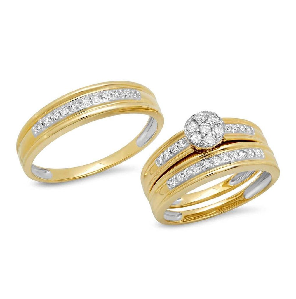 0.48 Ctw 14k Yellow Gold Diamond Trio Wedding Bridal Set  Cluster