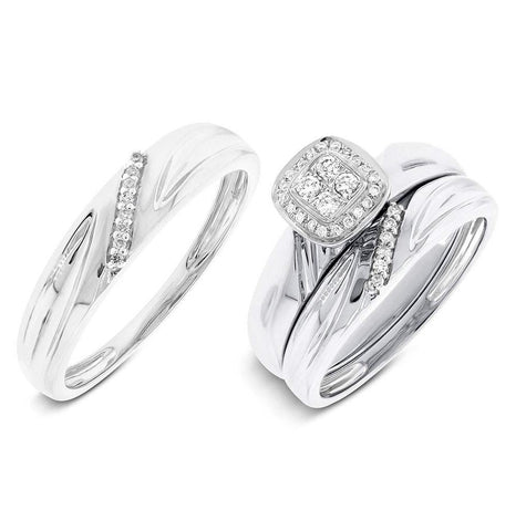 0.18 Ctw 14k White Gold Diamond Trio Wedding Bridal Set