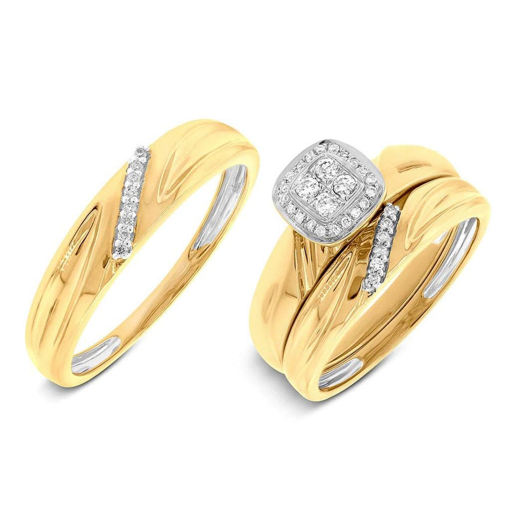 0.18 Ctw 14k Yellow Gold Diamond Trio Wedding Bridal Set