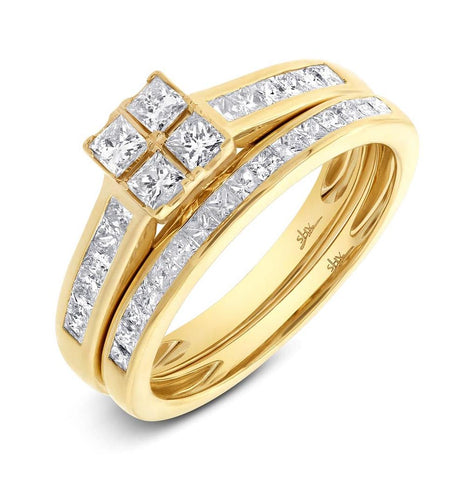 1.04 Ctw 14k Yellow Gold Diamond Wedding Set Princess Cut