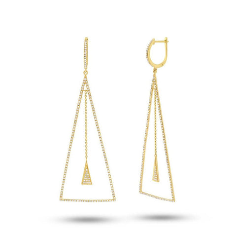 0.88 Ctw 14k Yellow Gold Diamond Triangle Earring