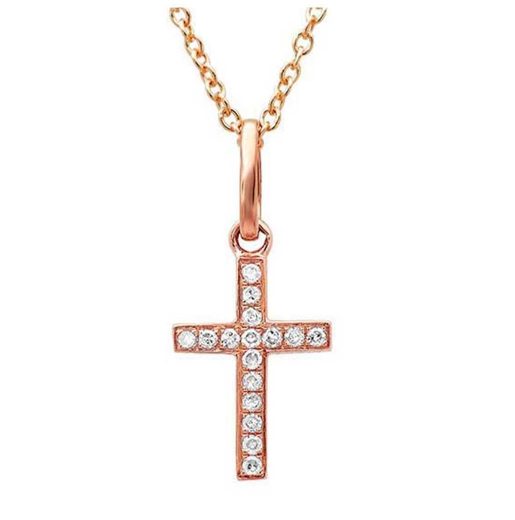 0.06 Ctw 14k Rose Gold Diamond Cross Pendant Necklace With 18 Inch Chain