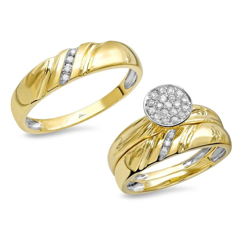 0.22 Ctw 14k Yellow Gold Diamond Trio Wedding Bridal Set  Pave