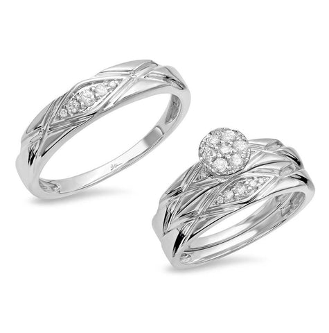 0.28 Ctw 14k White Gold Diamond Trio Wedding Bridal Set  Pave