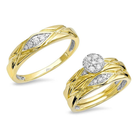 0.28 Ctw 14k Yellow Gold Diamond Trio Wedding Bridal Set  Pave