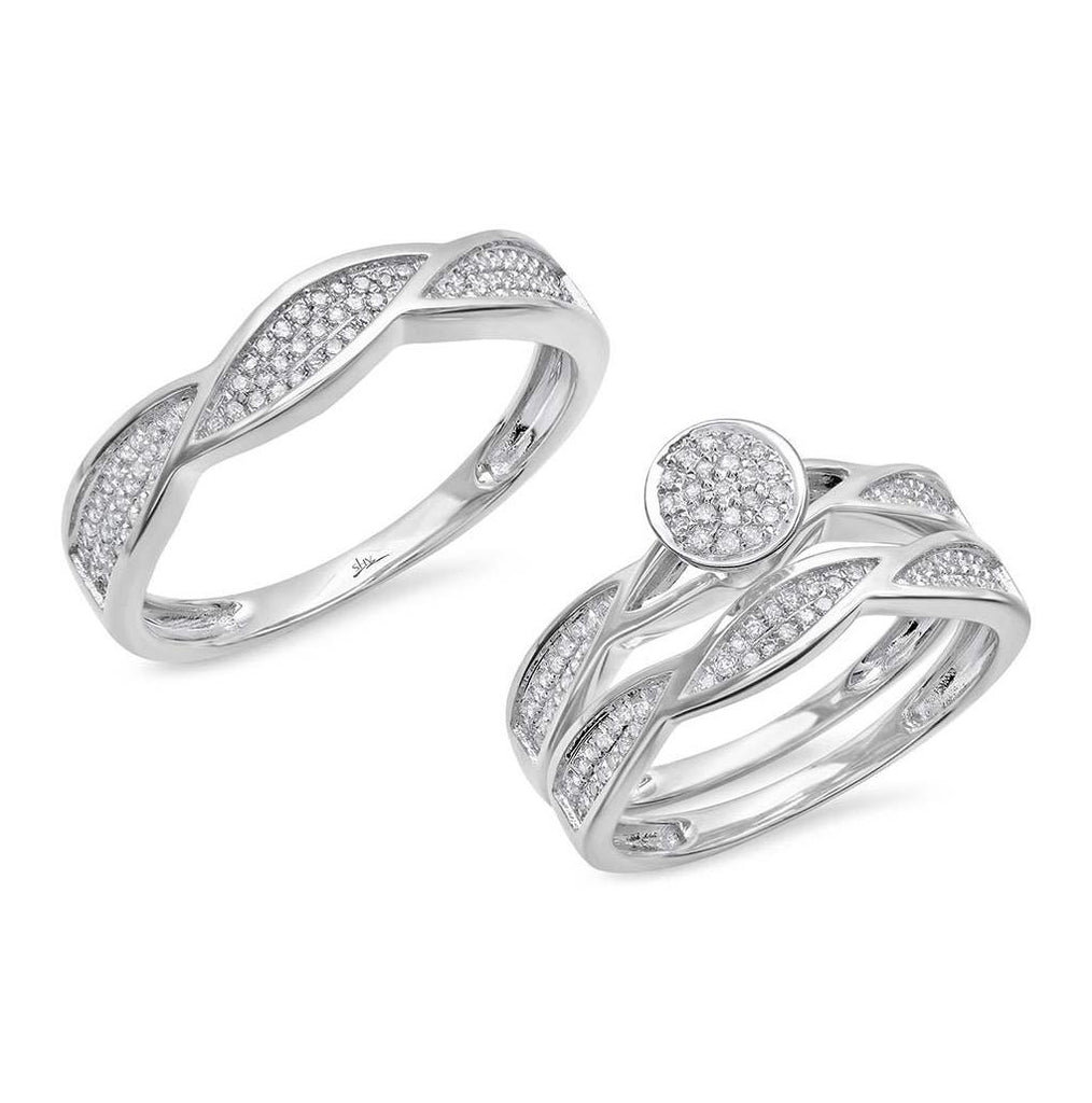 0.42 Ctw 14k White Gold Diamond Trio Wedding Bridal Set  Pave