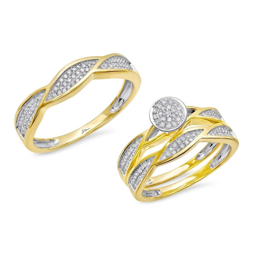 0.42 Ctw 14k Yellow Gold Diamond Trio Wedding Bridal Set  Pave