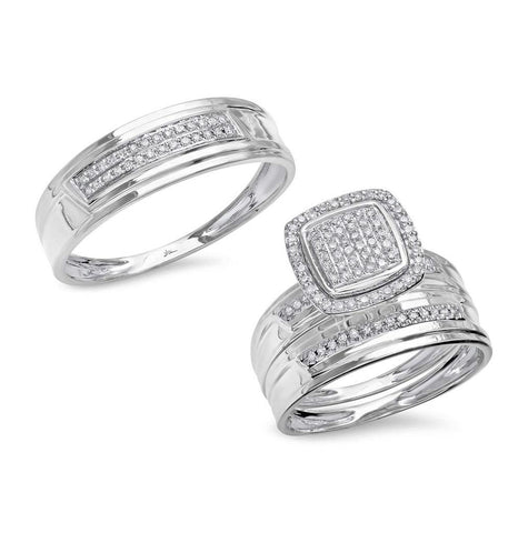 0.31 Ctw 14k White Gold Diamond Trio Wedding Bridal Set  Pave