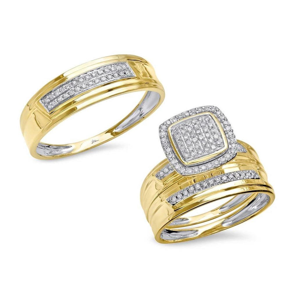 0.31 Ctw 14k Yellow Gold Diamond Trio Wedding Bridal Set  Pave