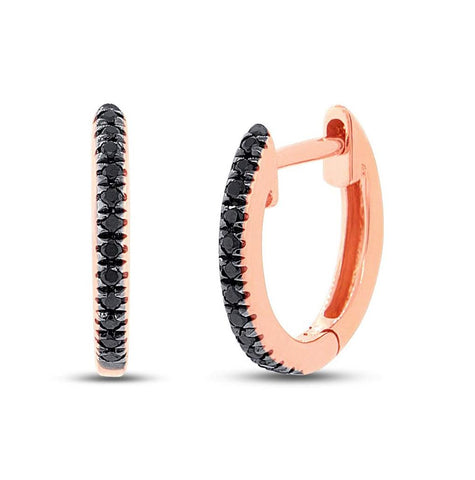 0.07 Ctw 14k Rose Gold Black Diamond Huggie Earring