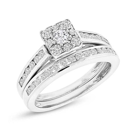 0.93 Ctw 14k White Gold Diamond Wedding Set Cluster