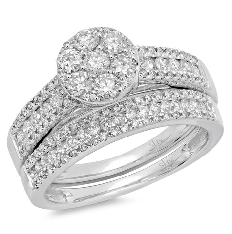 1.13 Ctw 14k White Gold Diamond Wedding Set Cluster