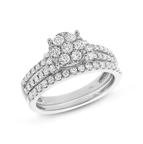 1.07 Ctw 14k White Gold Diamond Wedding Set Cluster