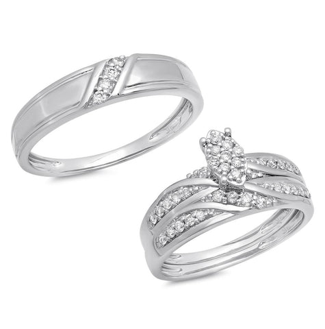 0.40 Ctw 14k White Gold Diamond Trio Wedding Bridal Set