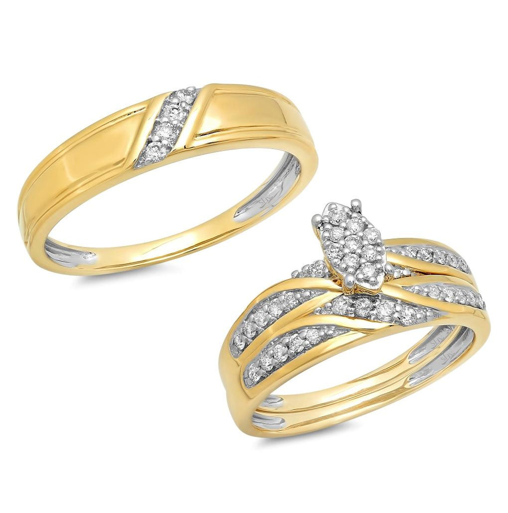 0.40 Ctw 14k Yellow Gold Diamond Trio Wedding Bridal Set