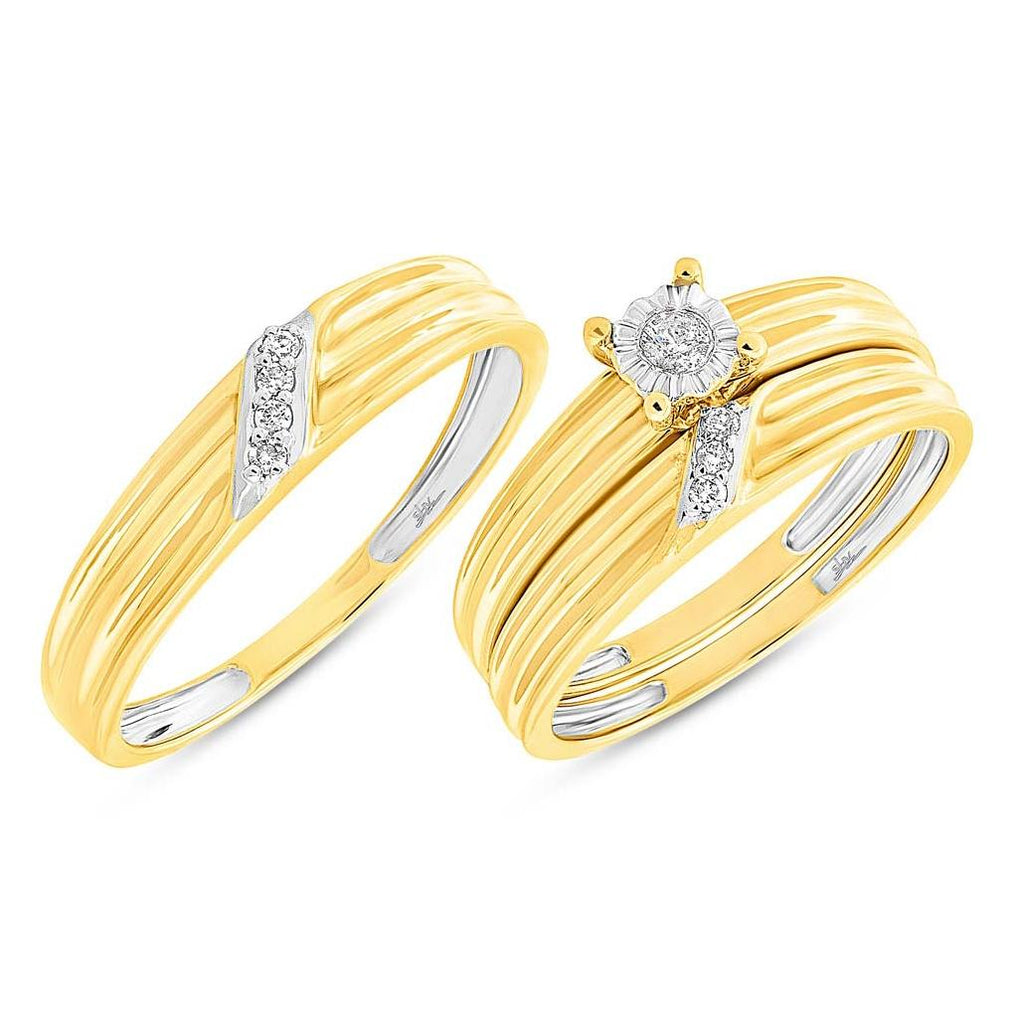 0.12 Ctw 14k Yellow Gold Diamond Trio Wedding Bridal Set