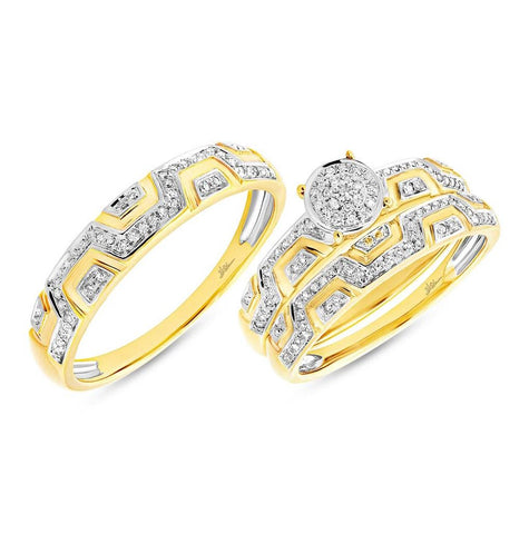 0.36 Ctw 14k Yellow Gold Diamond Trio Wedding Bridal Set