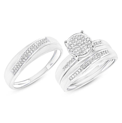 0.25 Ctw 14k White Gold Diamond Trio Wedding Bridal Set