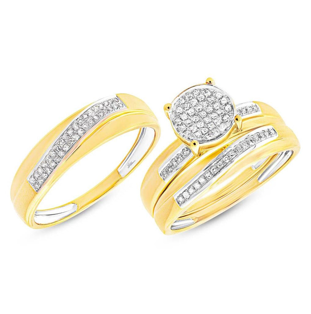 0.25 Ctw 14k Yellow Gold Diamond Trio Wedding Bridal Set