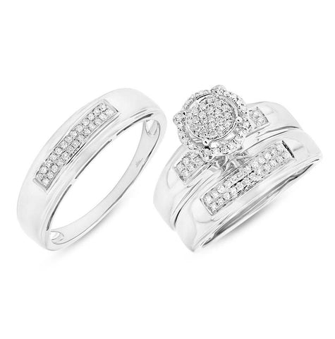 0.39 Ctw 14k White Gold Diamond Trio Wedding Bridal Set