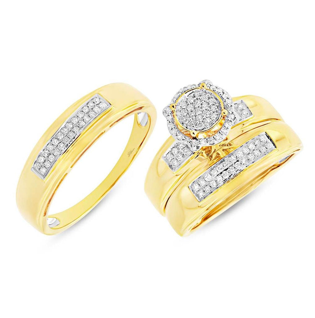 0.39 Ctw 14k Yellow Gold Diamond Trio Wedding Bridal Set