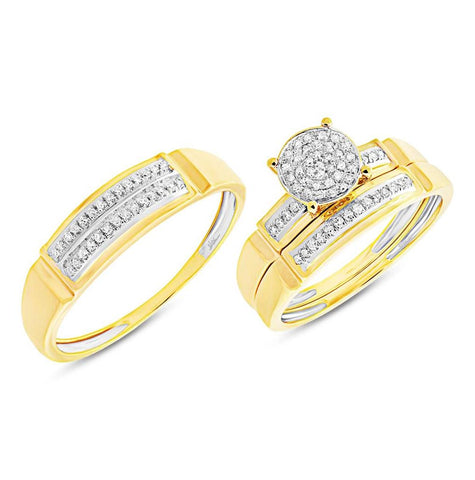 0.24 Ctw 14k Yellow Gold Diamond Trio Wedding Bridal Set