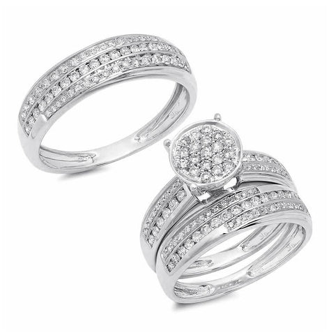 1.12 Ctw 14k White Gold Diamond Trio Wedding Bridal Set