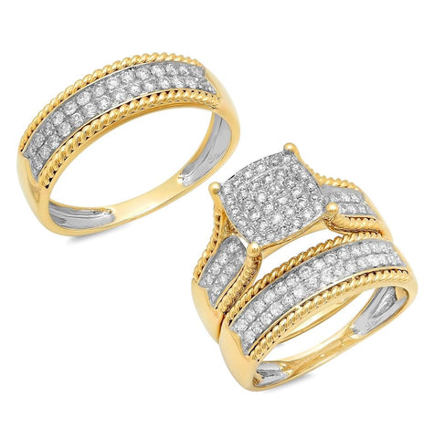 1.06 Ctw 14k Yellow Gold Diamond Trio Wedding Bridal Set