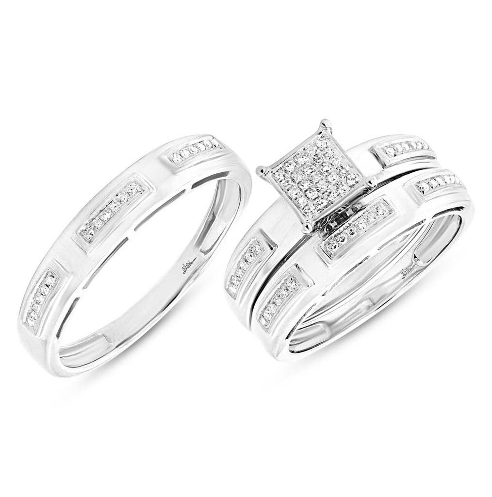 0.18 Ctw 14k White Gold Diamond Trio Wedding Bridal Set