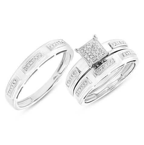 0.18 Ctw 14k White Gold Diamond Trio Wedding Bridal Set